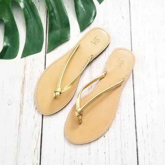 Saks 5th Ave Gold Lesther Sandals | SZ•7 - Picture 3 of 6